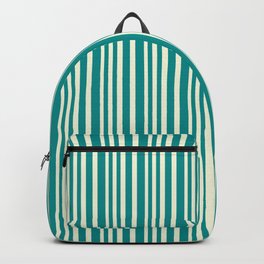 [ Thumbnail: Beige and Dark Cyan Colored Lined Pattern Backpack ]