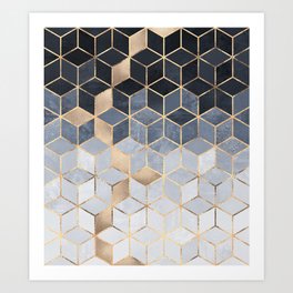 Soft Blue Gradient Cubes Art Print