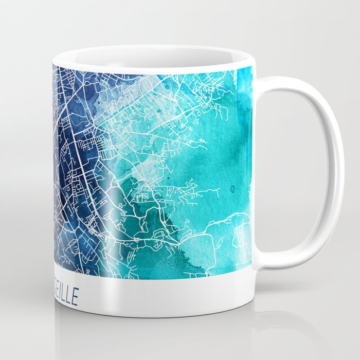 Marseille Map Navy Blue Turquoise Watercolor Marseille France City Map Coffee Mug