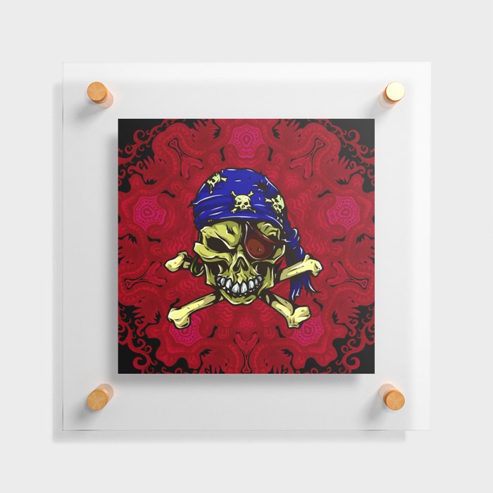 Skull and Crossbones Crimson Pirate Mandala Floating Acrylic Print