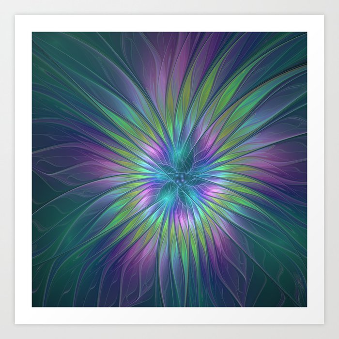 Colorful And Luminous Fantasy Flower Abstract Fractal Art Art Print By Gabiwart