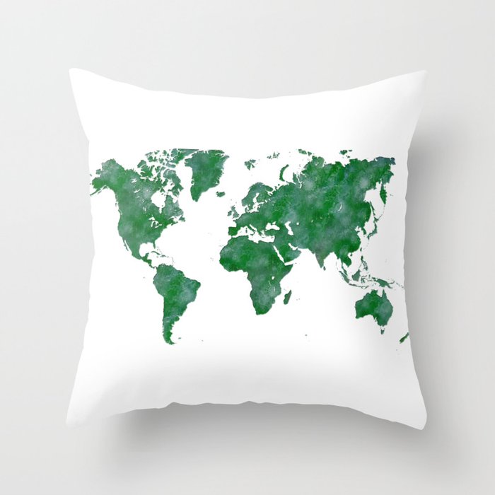 world map in watercolor-green color Throw Pillow