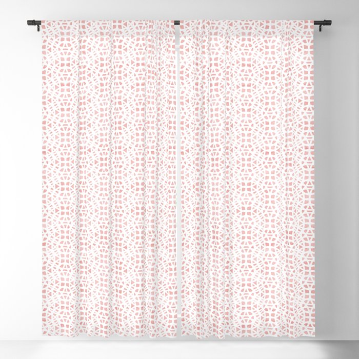 Moroccan Pattern - Blush Watercolor Eastern Design, Pink and White Mosaic Art Blackout Curtain