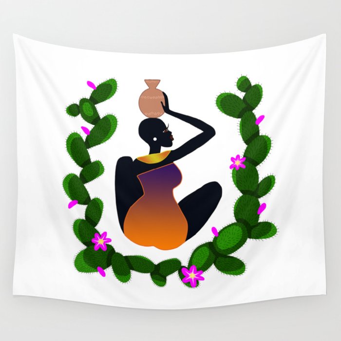 African woman with a vessel Wall Tapestry