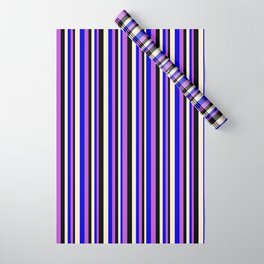 [ Thumbnail: Orchid, Blue, Beige & Black Colored Lines Pattern Wrapping Paper ]