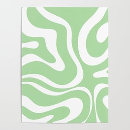 Modern Retro Liquid Swirl Abstract Pattern in Light Matcha Tea Green and White Poster