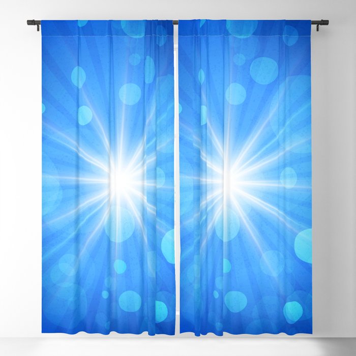 Glowing White Light on Blue Background. Blackout Curtain