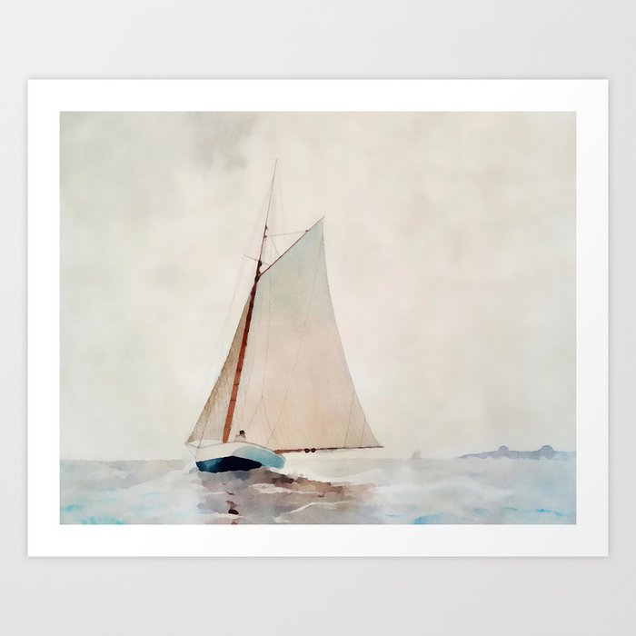 Sail Boat At Sea Art Print