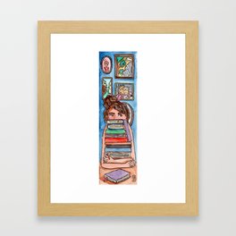 Behind The Books Watercolor  Framed Art Print