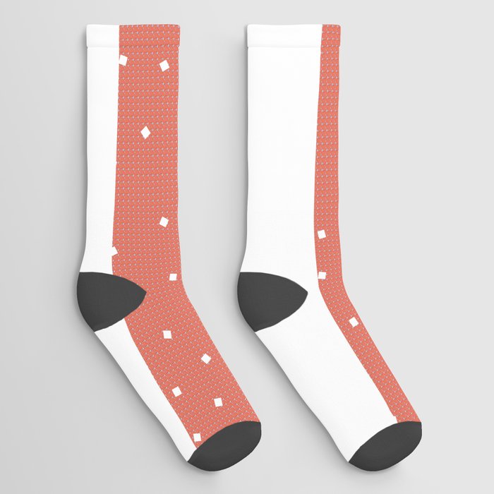 Christmas Simple seamless pattern Snow confetti on White and Coral Stripes Background Socks