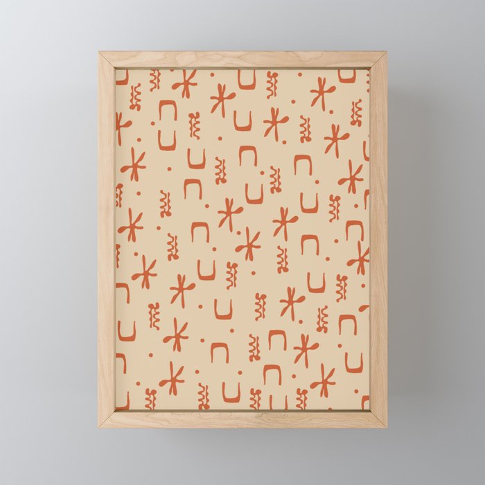 Organic Hieroglyph Abstract Pattern in Mid Mod Burnt Orange and Beige Framed Mini Art Print