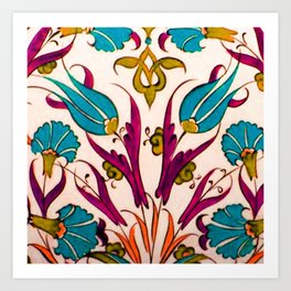 Vintage 50s Colourful Floral Pattern Art Print | Green, Red, Orange, Pink, 1950S, Blue, Graphicdesign, Vivid, Digital, Florals 