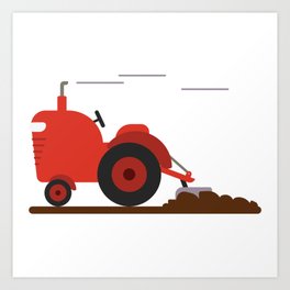 A vintage tractor plowing the land Art Print