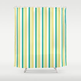 [ Thumbnail: Light Sea Green, White, and Tan Colored Stripes/Lines Pattern Shower Curtain ]