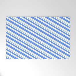 [ Thumbnail: Cornflower Blue & Mint Cream Colored Lines/Stripes Pattern Welcome Mat ]