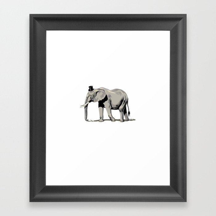 Elephant Wearing Tiny Top Hat Framed Art Print