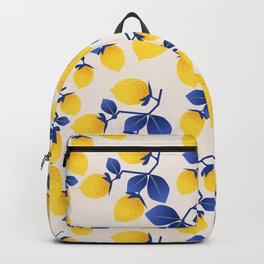 Lemons Blue Backpack | Digital, Blueleaves, Lemonspattern, Citrus, Painting, Vegetal, Curated, Flora, Nature, Pattern 