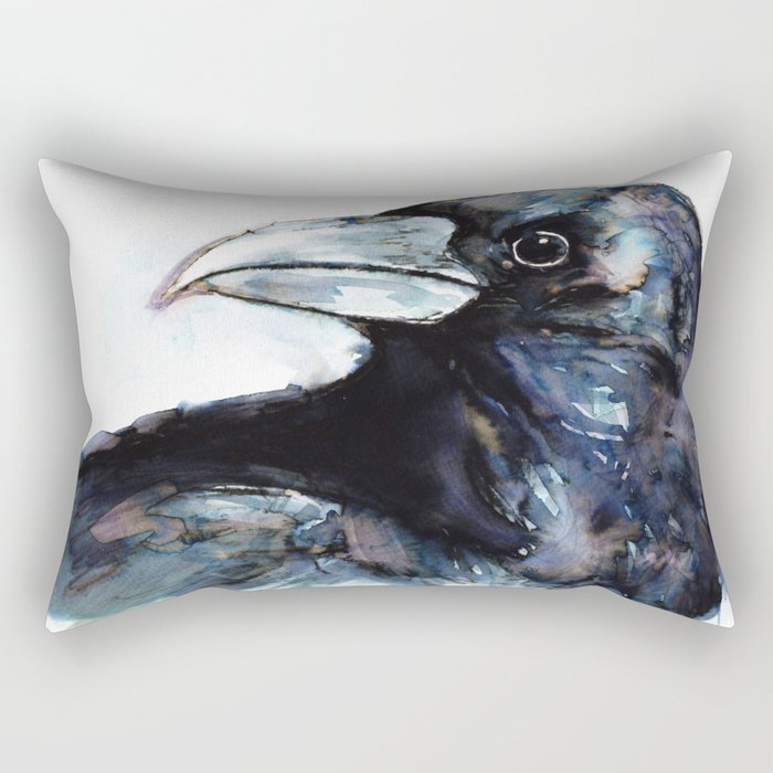 Raven, Watercolor Rectangular Pillow