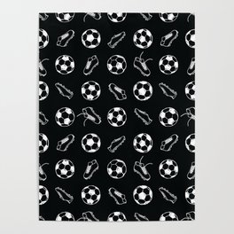 Soccer balls and boots doodle pattern. Digital Illustration Background Poster