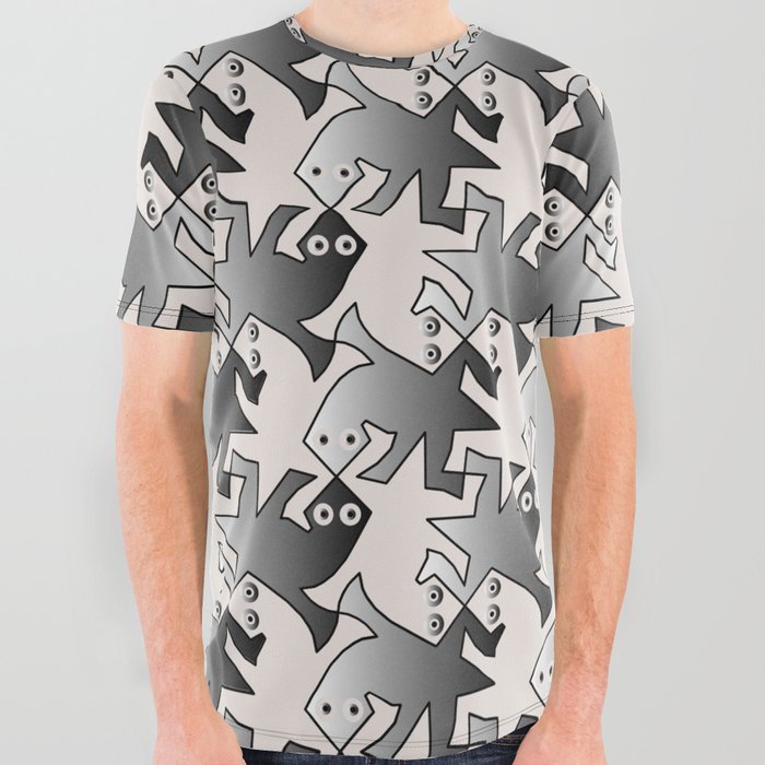 Black and White Pattern Design All Over Graphic Tee