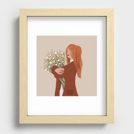 Girl Standing With a Flower Bouquet  Recessed Framed Print