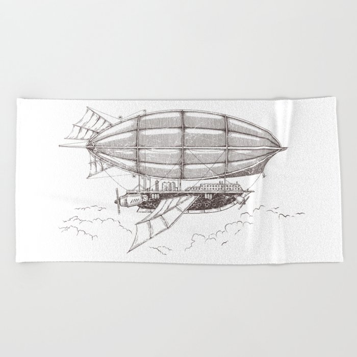 Airship Sketch In Steampunk Style Beach Towel By Pic0bird