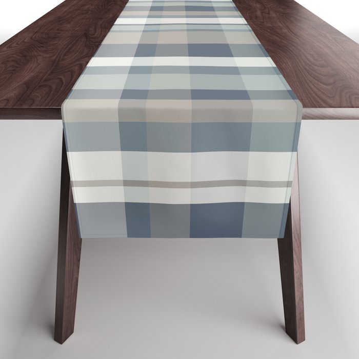 Retro Modern Plaid Pattern 2 in Neutral Blue Gray Table Runner