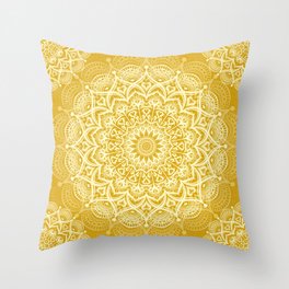 Boho Golden Yellow Mandala Throw Pillow