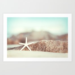Starfish Beach Photography, Aqua Coastal Seashore Photo, Blue Seashell Shore Art Print