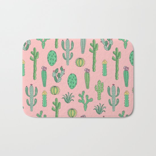 Cactus Pattern Pink Bath Mat