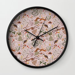 Enchanted Magical Midnight Forest Animals Blush III Wall Clock