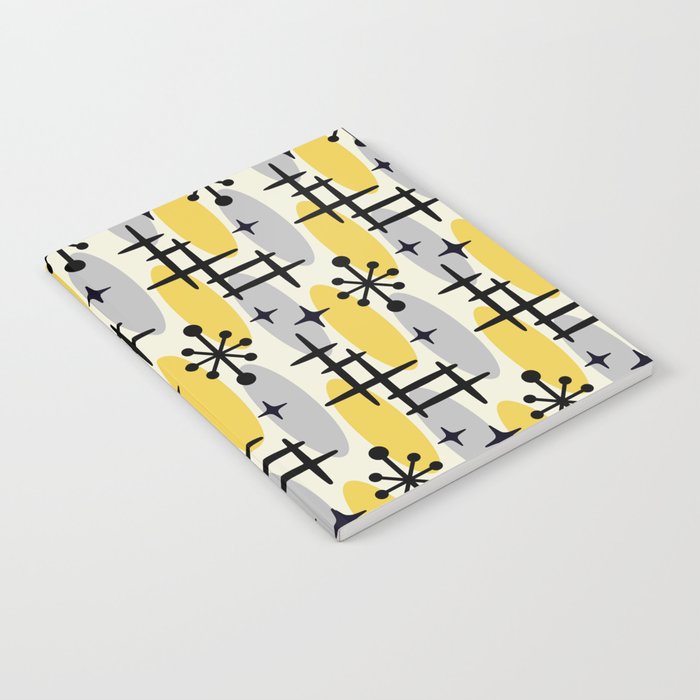 Retro Mid Century Modern Cosmic Surfer Pattern 231 Gray and Yellow Notebook