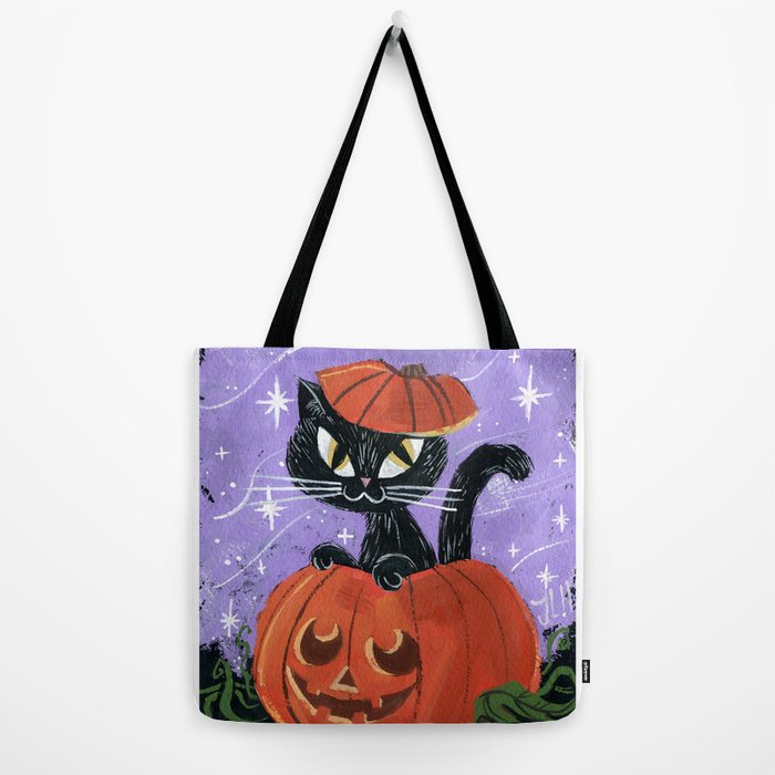 Canvas Shopping Tote Bag Pumpkin and Black Cat Halloween A Pumpkin Beach Bags for Women 