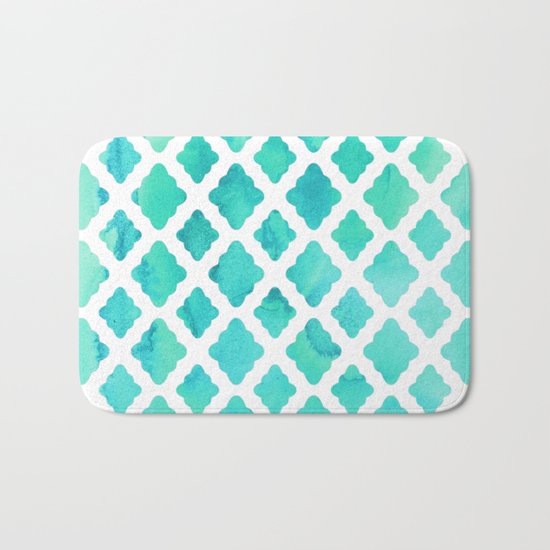 Watercolor Mint Diamonds Bath Mat