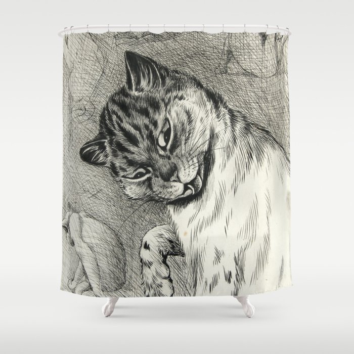 'Don't Mind Me, It's Washing Day' by Louis Wain Shower Curtain