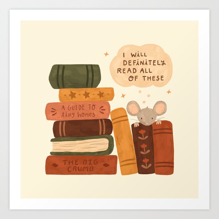 Mouse's Book Pile Art Print