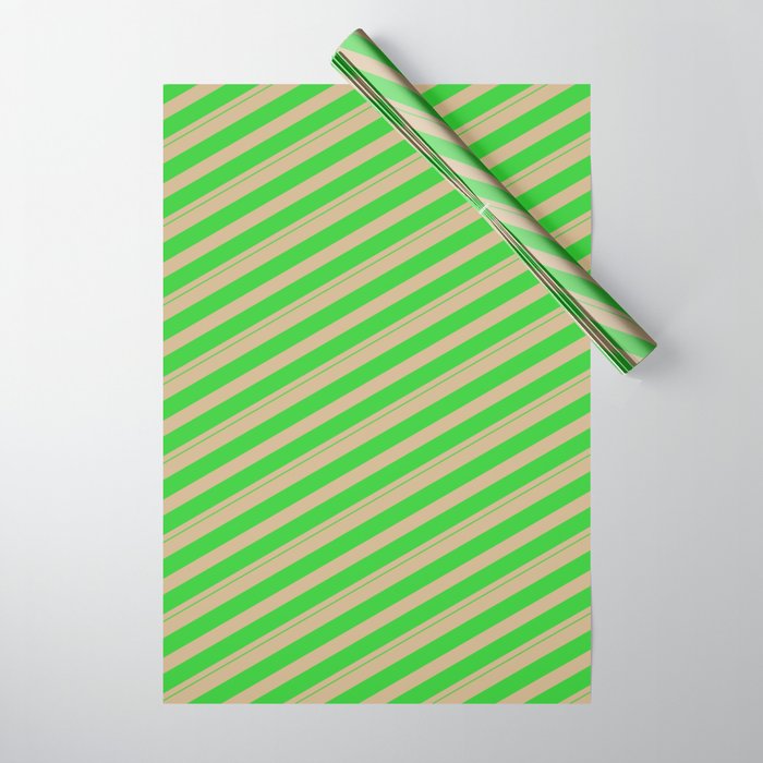Tan and Lime Green Colored Lines/Stripes Pattern Wrapping Paper