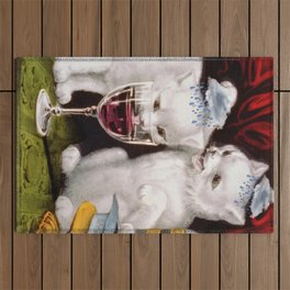Three Bad Cats ( Tres Gatos Malos) with black clouds that follow them around portrait painting Outdoor Rug