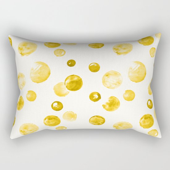 Yellow Watercolors Polka Dots Rectangular Pillow