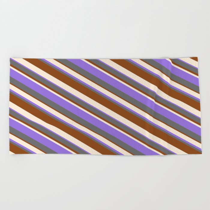 Beige, Purple, Dim Grey, and Brown Colored Striped/Lined Pattern Beach Towel