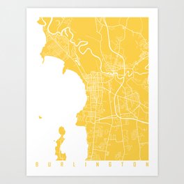 Burlington map yellow Art Print