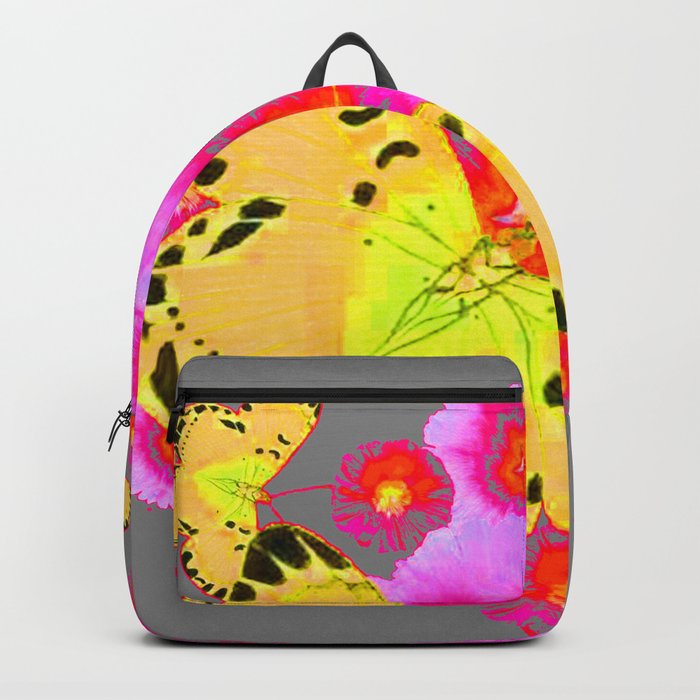 YELLOW BUTTERFLIES PINK MODERN FLOWERS Backpack
