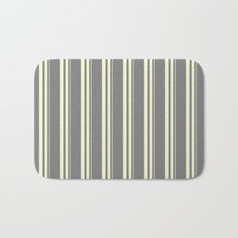 [ Thumbnail: Grey and Light Yellow Colored Striped/Lined Pattern Bath Mat ]
