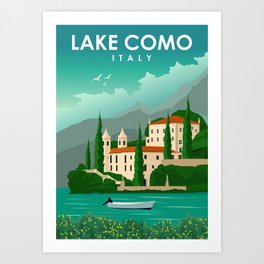 Lake Como Italy Vintage Minimal Retro Travel Poster Art Print