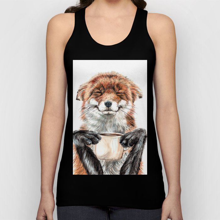 " Morning fox " Red fox with her morning coffee Unisex Tanktop