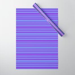 [ Thumbnail: Purple and Cornflower Blue Colored Lines/Stripes Pattern Wrapping Paper ]