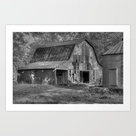 Old Barn in Black and White Art Print