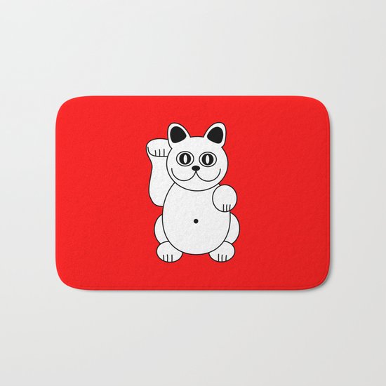 White Cat, Good Luck Cat, Pop Art, Illustration Bath Mat