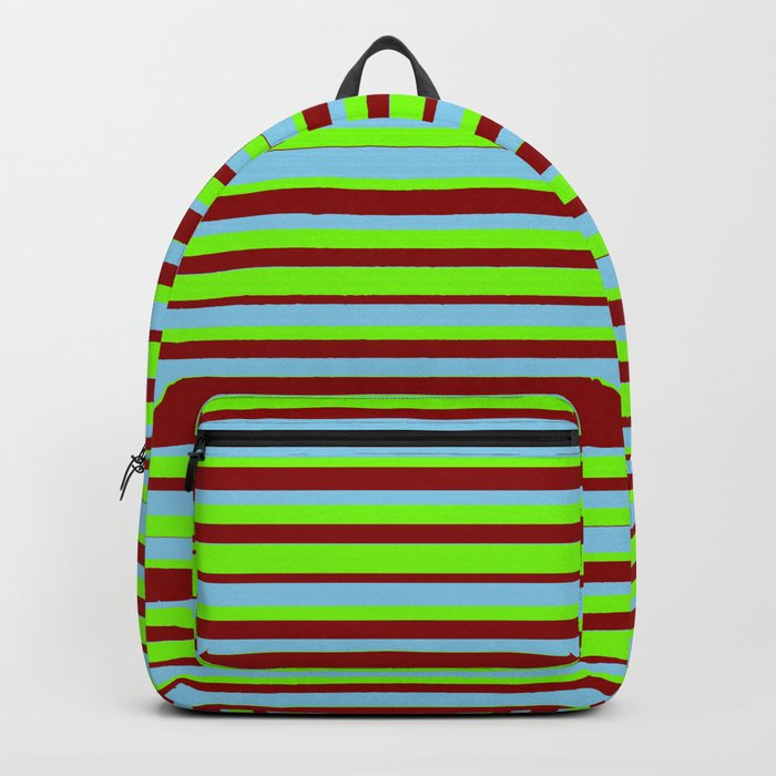 Sky Blue, Green & Dark Red Colored Lined Pattern Backpack