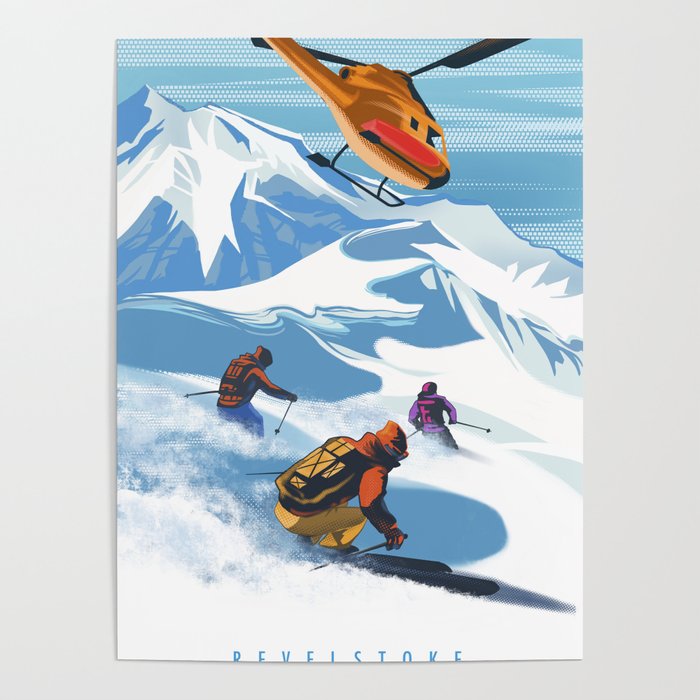 Retro Travel Heliski ski Revelstoke poster Poster